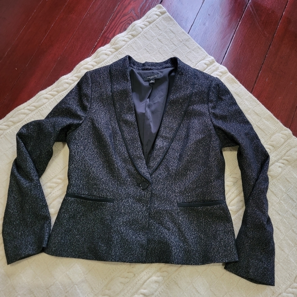 Ann Taylor Speckled Print Wool Blend Blazer size 8 Black White
